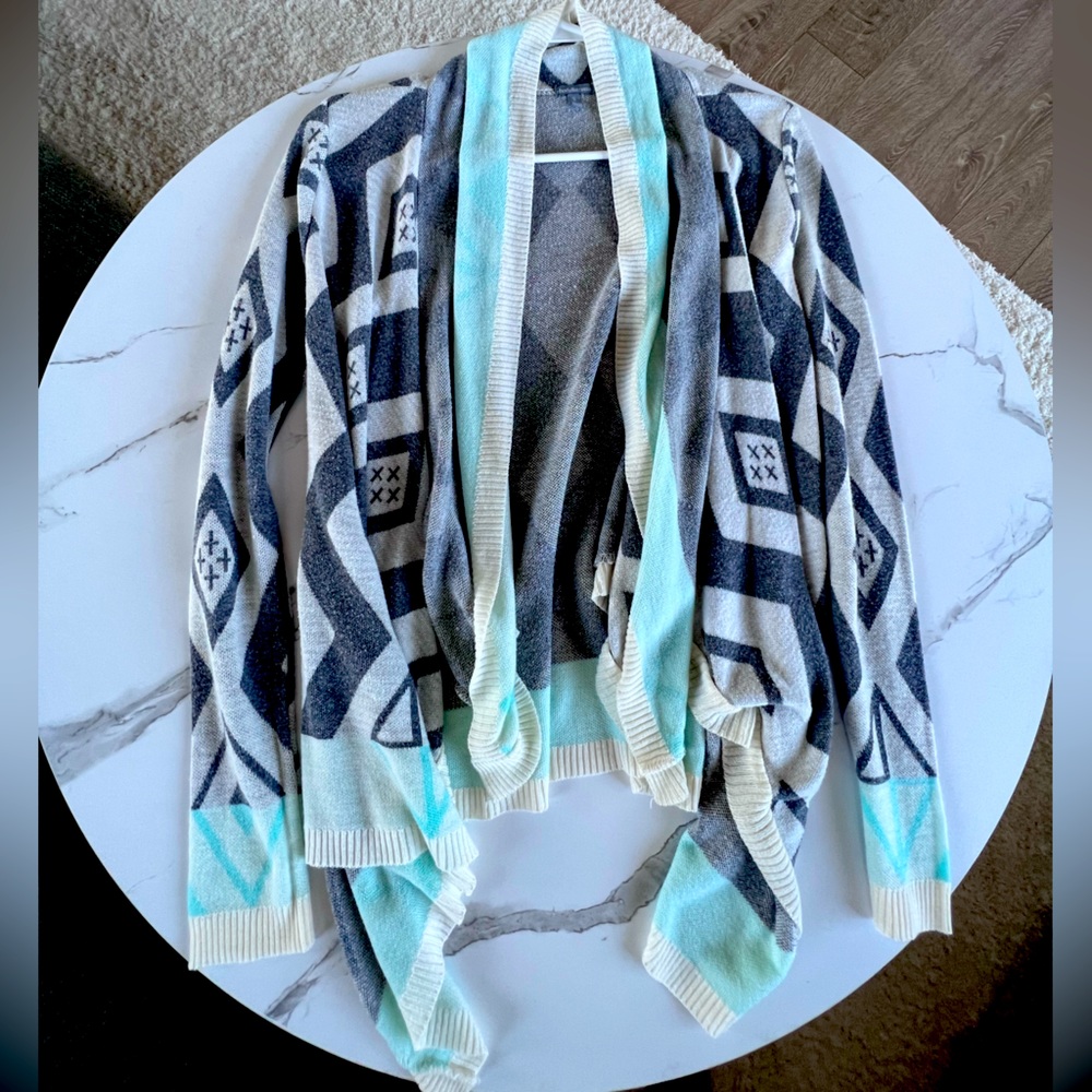 Turquoise black and white sweater cardigan size small